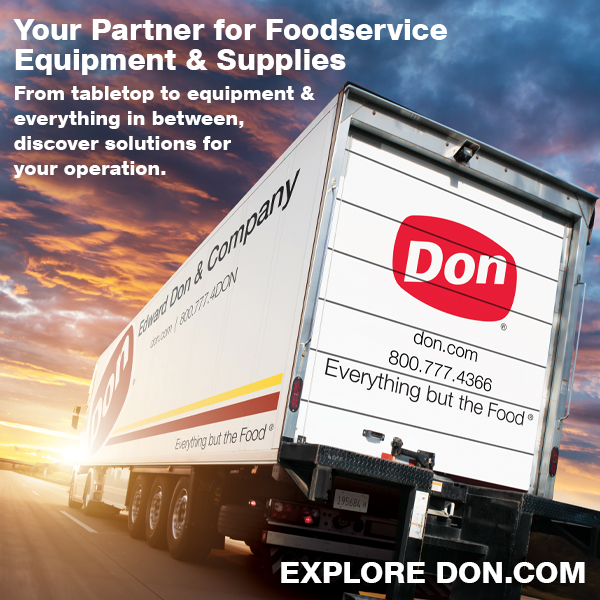 Don foodservice delivery truck at sunset. Text: Your Partner for Foodservice Equipment & Supplies. From tabletop to equipment & everything in between, discover solutions for your operation. EXPLORE DON.COM