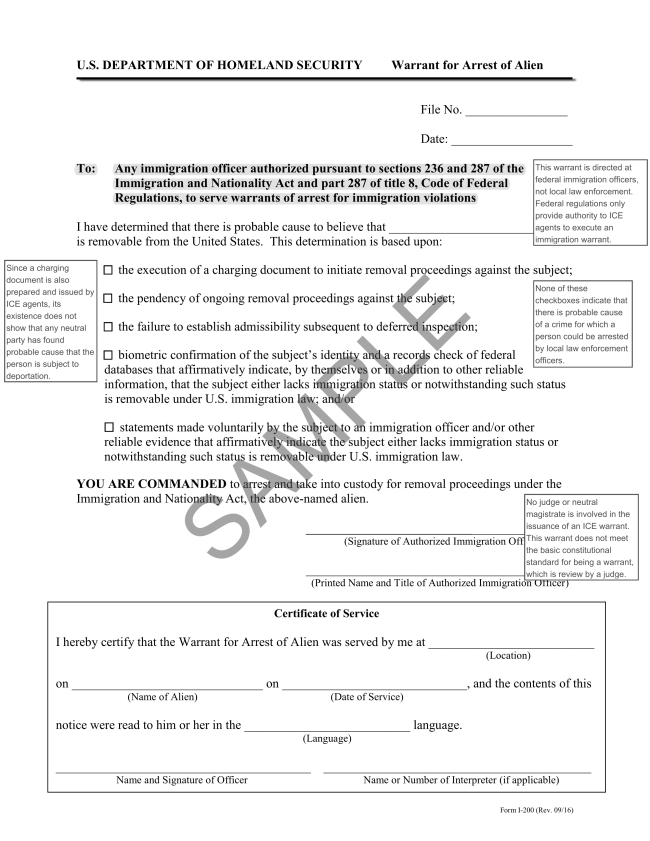 Sample administrative warrant