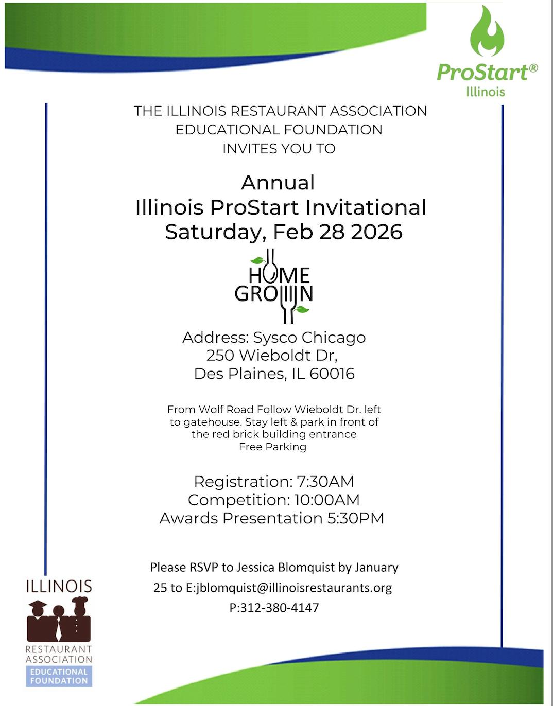 ProStart invitation including the time, date, and location of the event