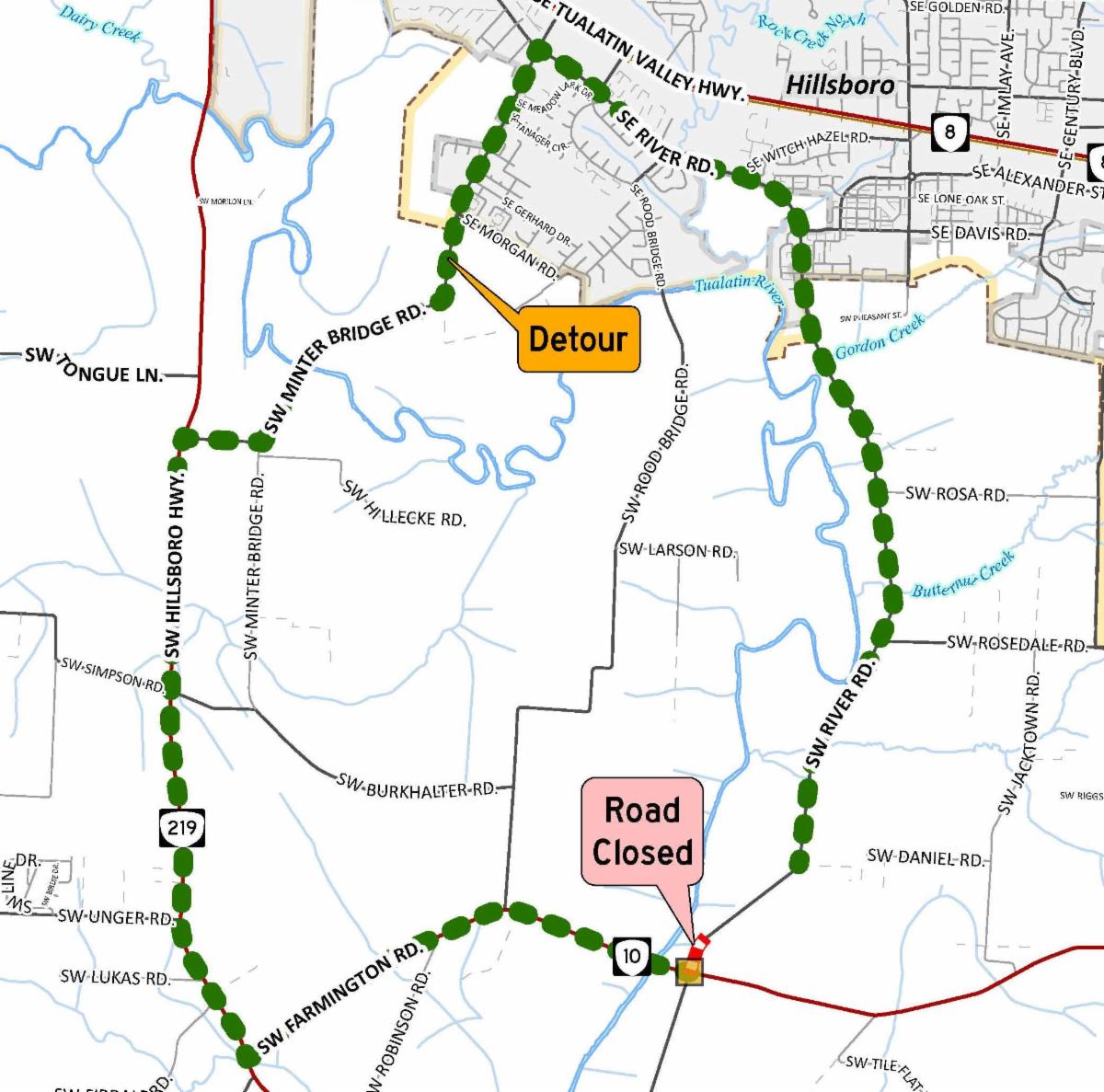 River Road north of Farmington detour map