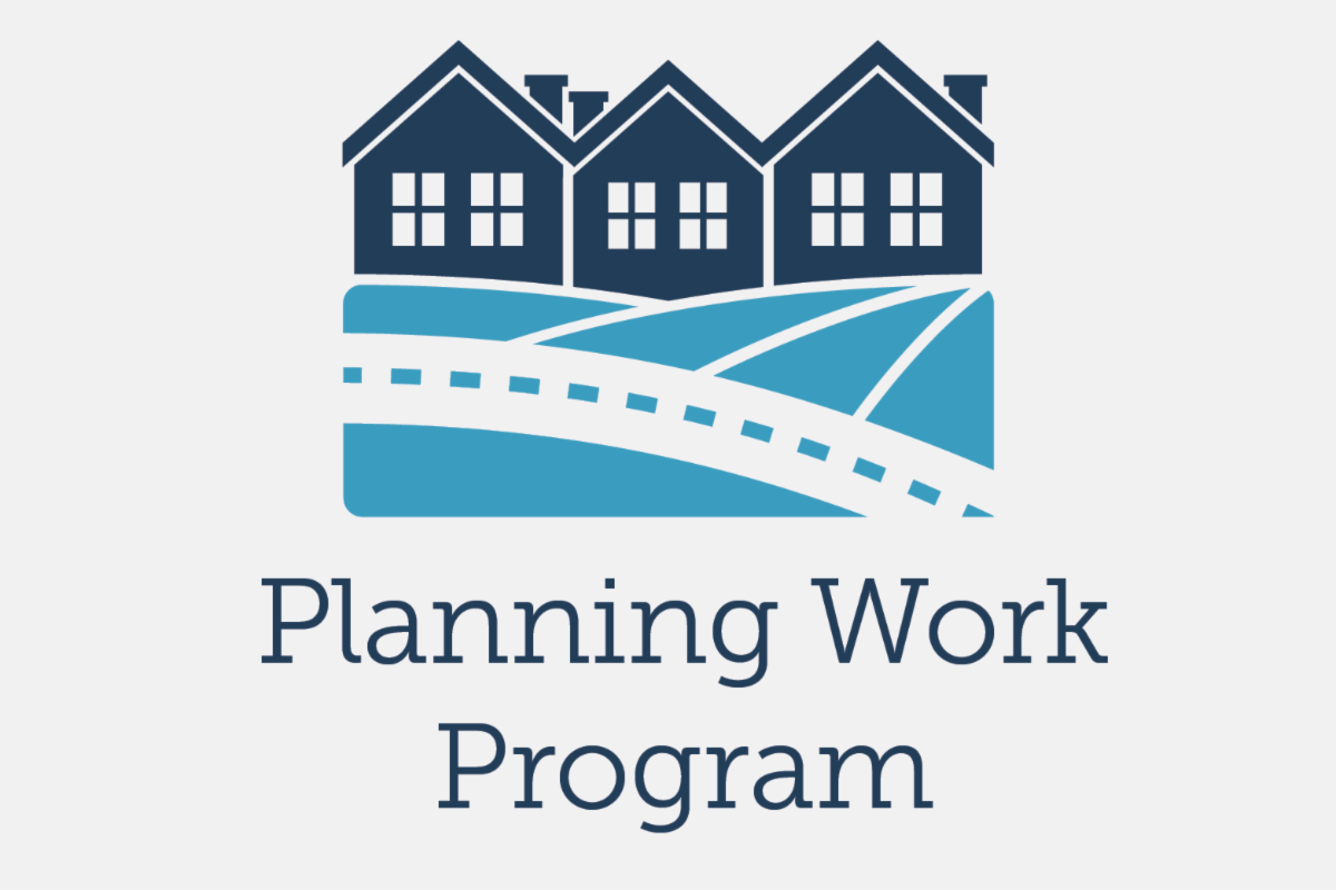 Logo for the Planning Work Program showing a row of houses and a road