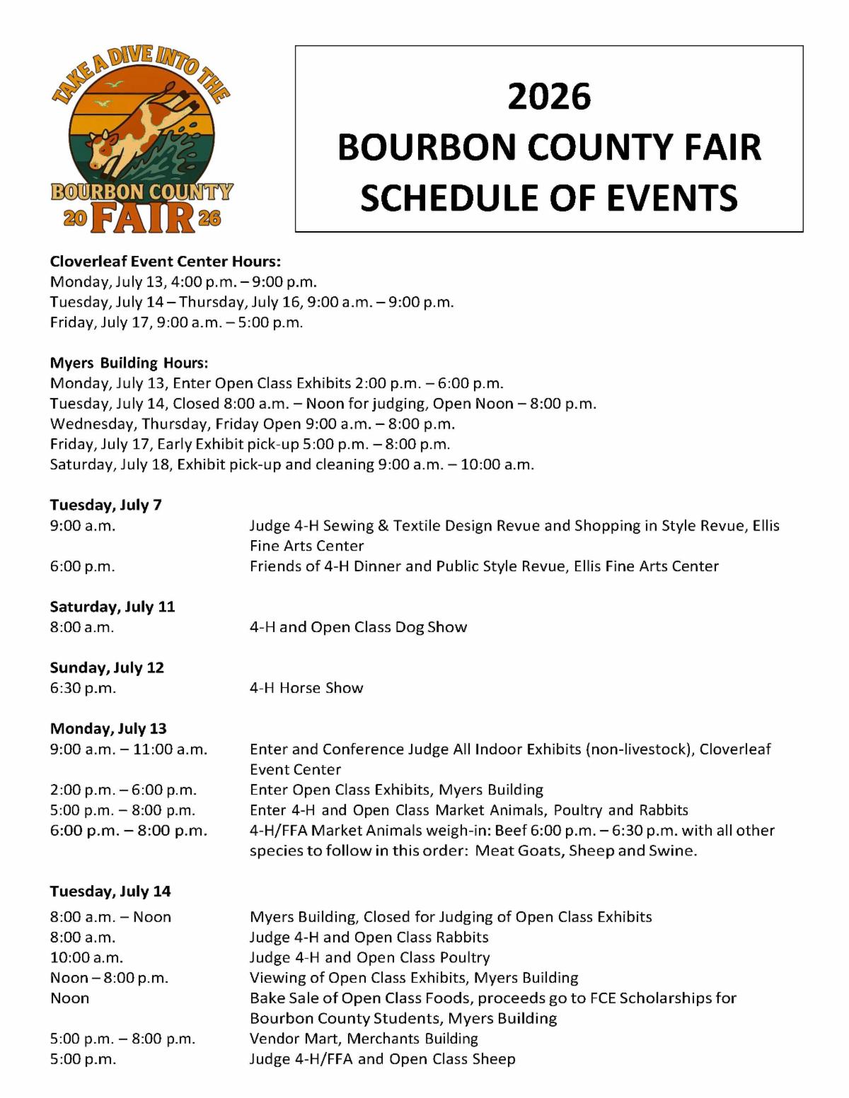2026 Bourbon County Fair Schedule of Events