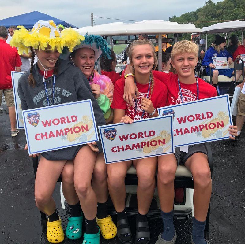 Aidyn and Cash Driggers in the 2019 World Champion Parade in Akron 2021 (2020 Derby was cancelled)