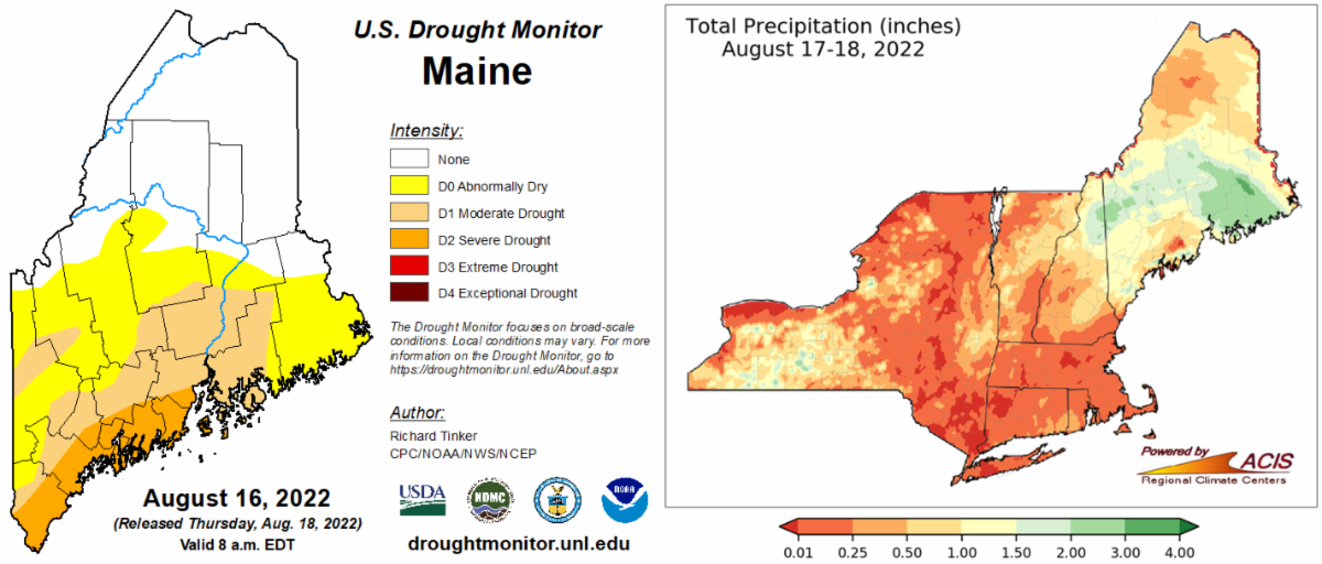 drought map for Maine and New england august 16th