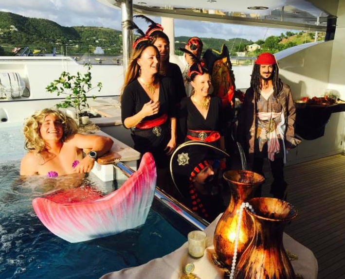 Pirates and mermaid on the Crescent motor yacht MUCHOS MAS