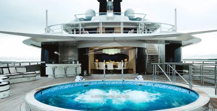 Sun deck and jacuzzi on 300ft Oceanco motor yacht TRANQUILITY