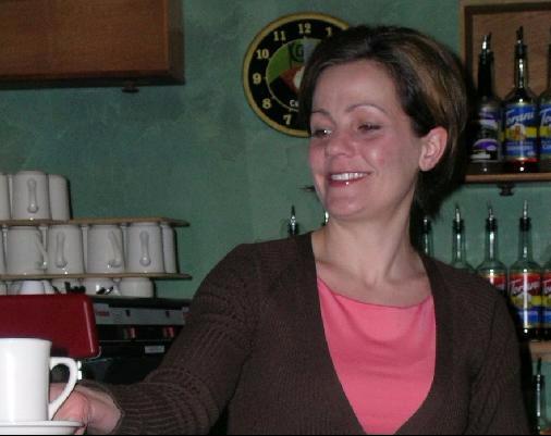 Melanie serving coffee