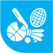 Blue icon with sports equipment