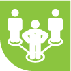 green icon with 3 people standing in a triangle formation.