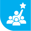 blue icon with group of people holding up a star