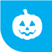 Blue icon featuring a white smiling jack-o’-lantern with triangular eyes and a carved nose and mouth.