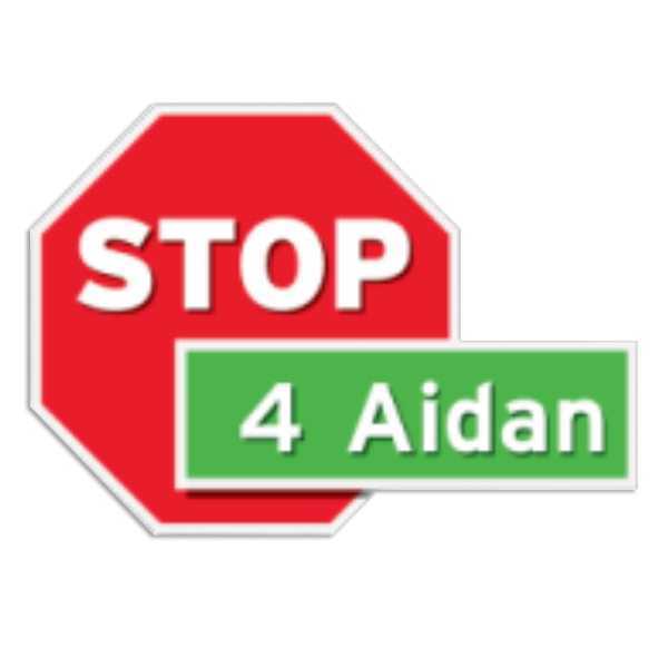 Graphic featuring a red stop sign with the word “STOP” and a green rectangular banner reading “4 Aidan.”