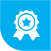 Blue Icon with white award ribbon with a star in the center