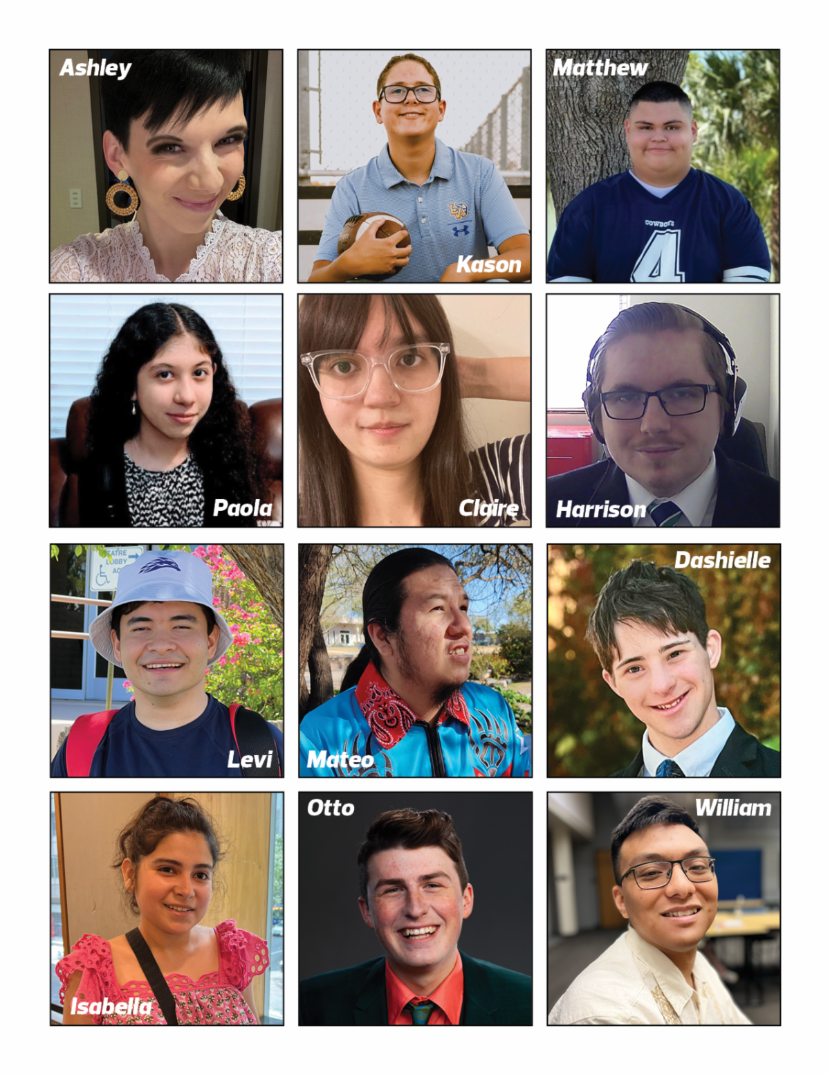 Collage of 12 youth photos with their names on each