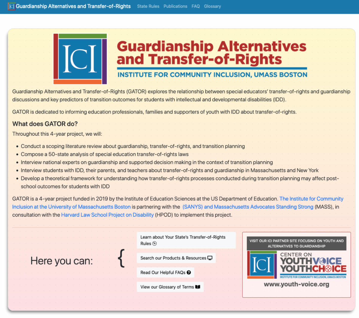 screenshot of GATOR website