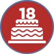 18 over a cake icon in a red circle