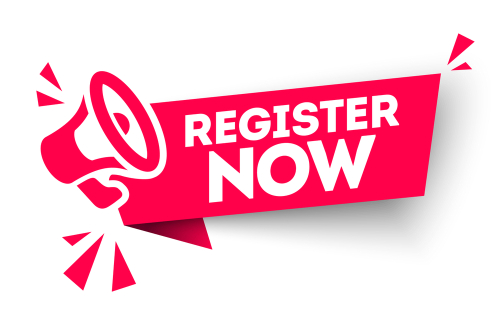 red vector banner register now with megaphone