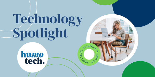 Technology Spotlight Header. with a photo of a woman sitting at a desk working with a prosthetic leg.
