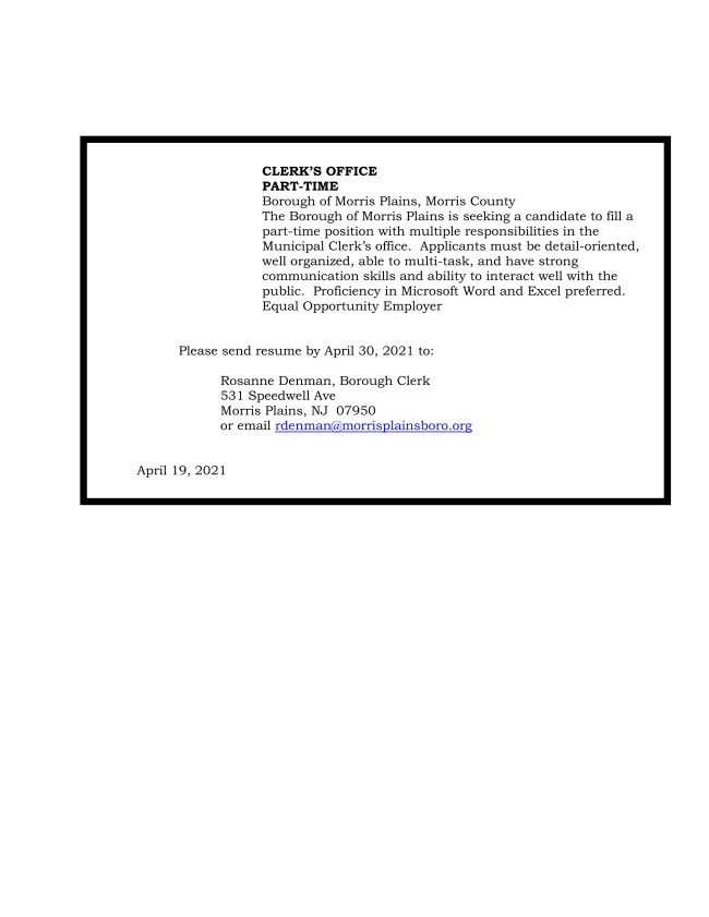 Morris Plains Weekly Email 04/30/21