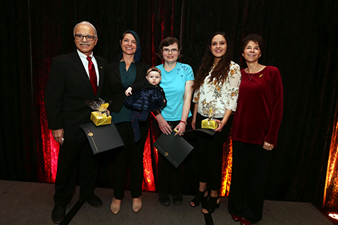 President Covino and Debbie Covino pictured with three winners of the Mind Matters Champion award 