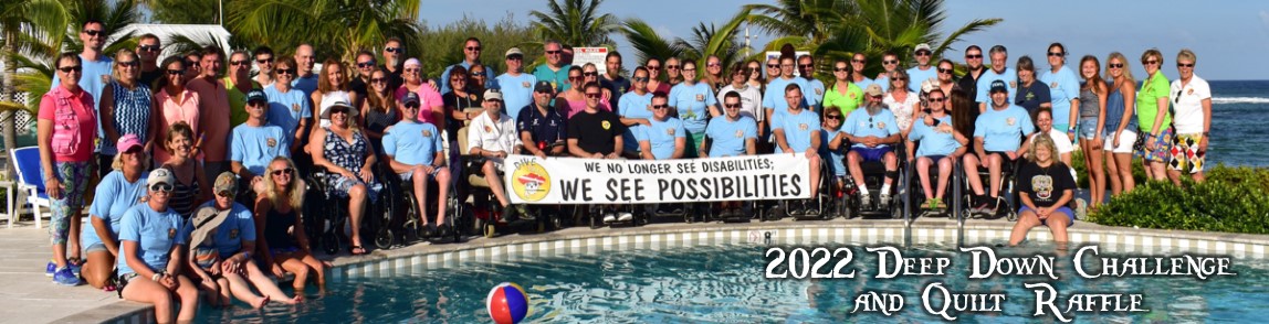 group photo or trip goers with words deep down challenge and quilt raffle