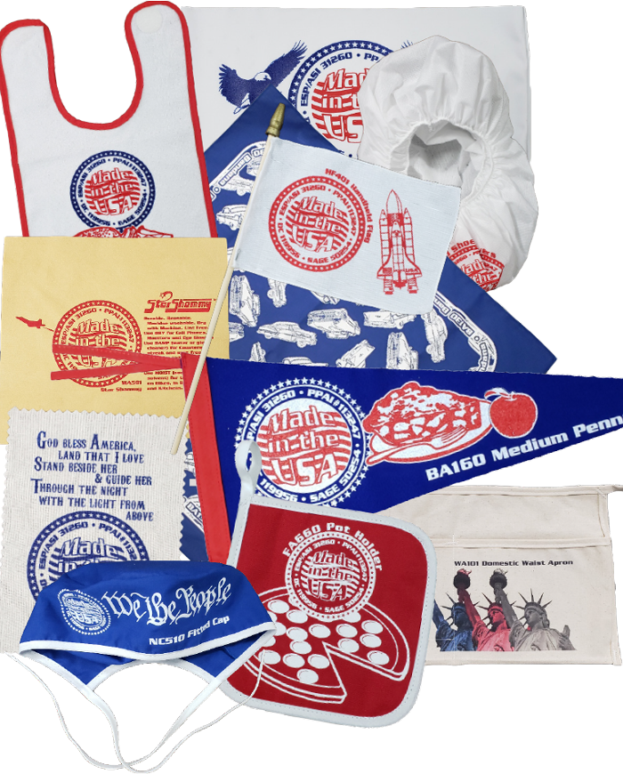2023 Sample Kit includes a Nail Apron, Surgical Cap, Stick Flag, Bandana, Prayer Cloth, Pennant, Hot Pad, Baby Bib, Shoe Covers, Chair Cover, and Shammy!  Only while supplies last.