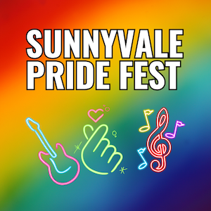Sunnyvale Pride Fest logo on a rainbow background