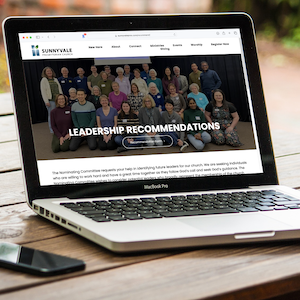 Photo of a laptop with the the leadership recommendation page on the Sunnyvale Pres website showing on the screen
