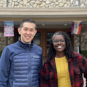 Pastor Hardy H. Kim with Pastor Annanda Barclay smiling outside the SVPC sanctuary