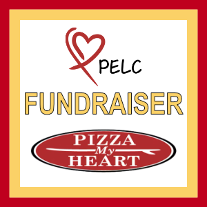 the word Fundraiser + logos for PELC and Pizza My Heart