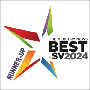 Colorful star shape logo with the words The Mercury News Best in Silicon Valley 2024 Runner-Up