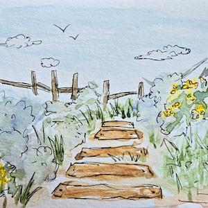 Claire's watercolor painting of a garden path