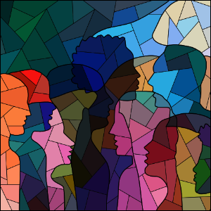 2026 SVPC stewardship graphic is a colorful tile mosaic stained glass style image of people's silhouettes overlapping