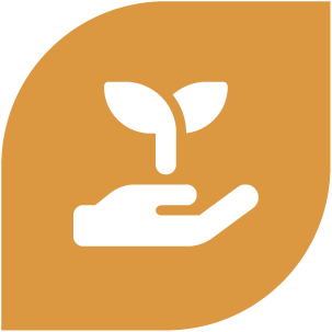 Gold icon of a hand with leaves.