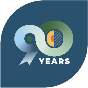 Navy blue 90 Years logo.