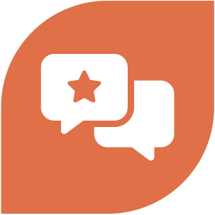Orange icon of speech bubbles.