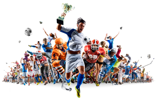 Grand sports collage soccer basketball hockey baseball american football etc isolated on white
