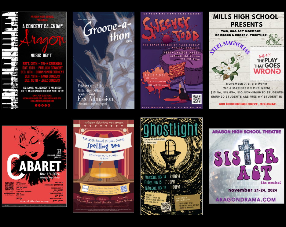 Photo collage of various Fall Music Concerts and Plays throughout the District