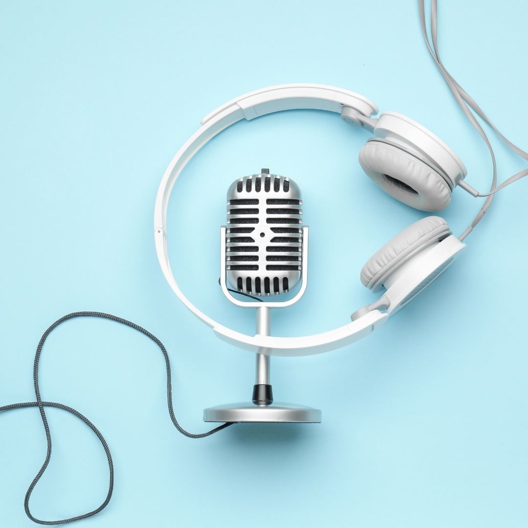 Microphone and headphones.