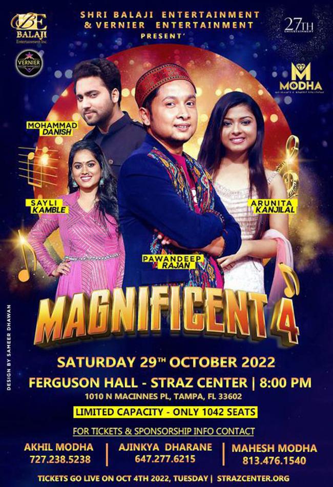 Indian Idols - Magnificent 4 Live in Tampa - 29th Oct 2022, Saturday