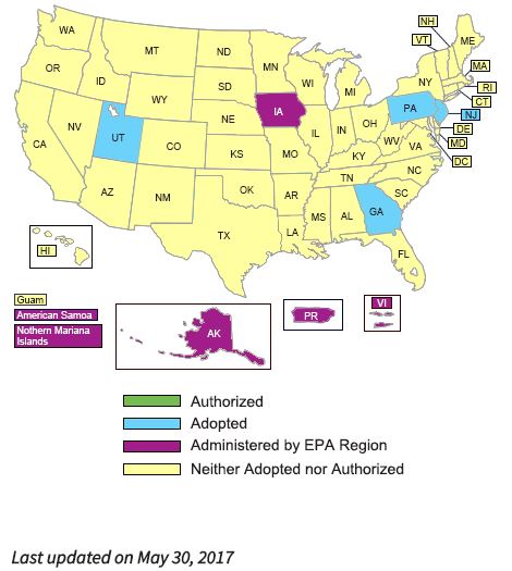 Map of U.S. showing where Generator Improvements Rule in Effect