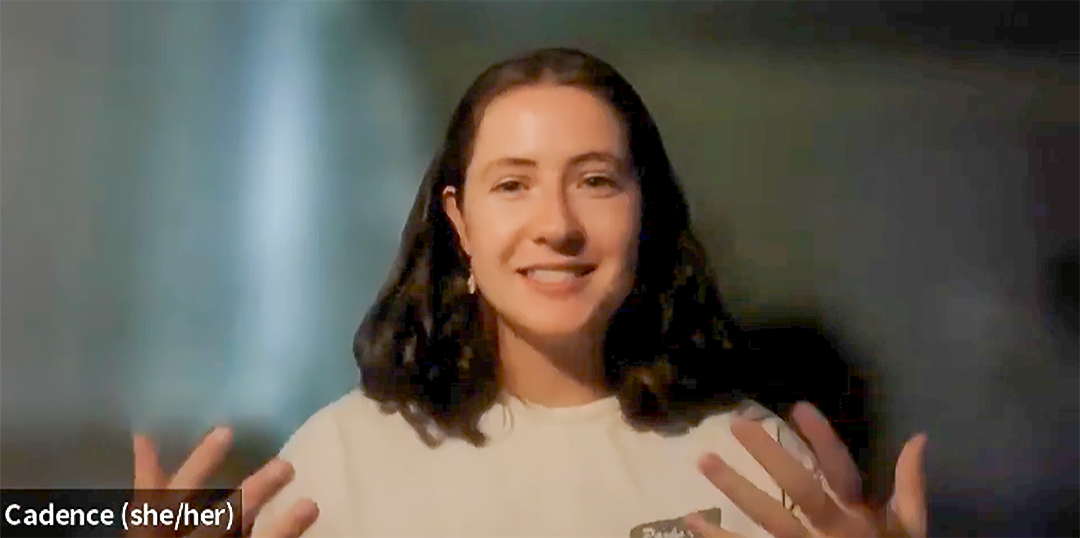 Screenshot of Youth Voice participant Cadence talkinmg about employment and compensation