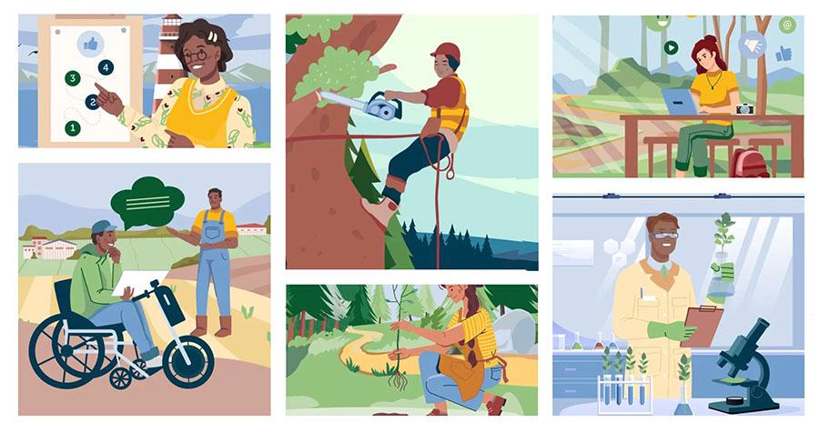 cartoon of assorted activities