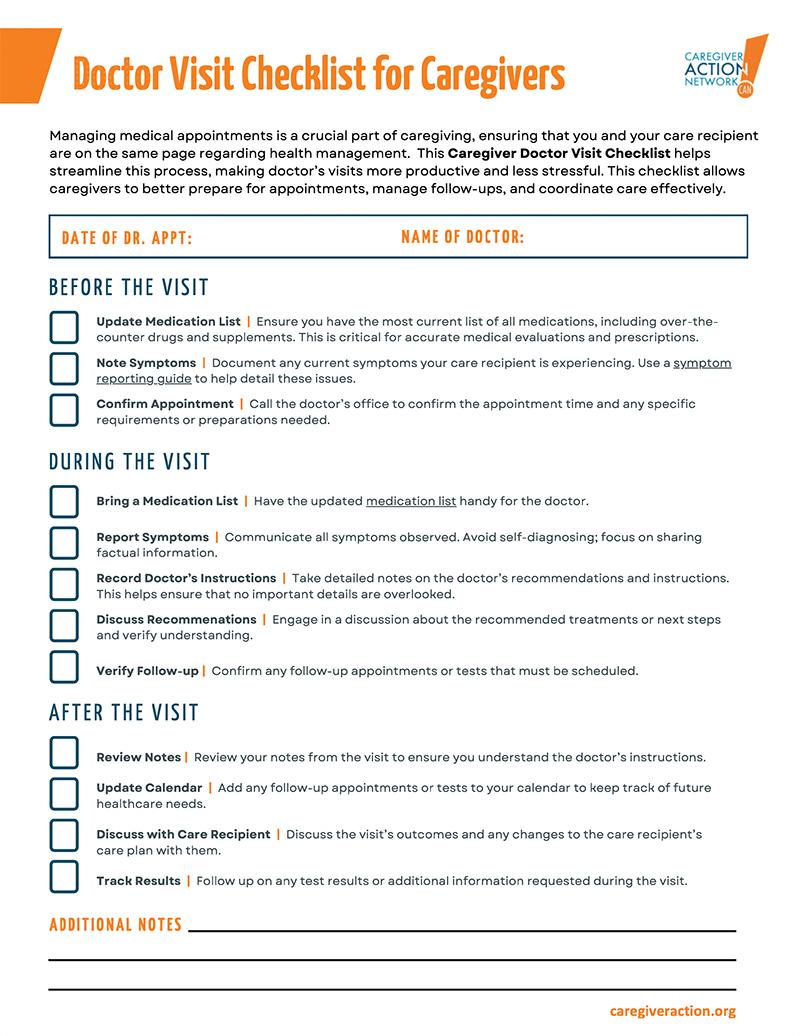 Doctor visit checklist for caregivers