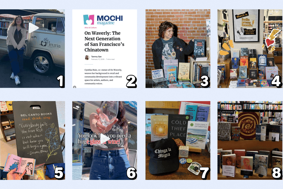 1 - The Fleuria, in Los Angeles, is celebrating their one year anniversary. Happy Birthday! 2 - In the News On Waverly, in San Francisco, was featured by the longest-running digital publication for Asian American Women, Mochi Magazine. SFGATE&rsquo;s Best of Bay Area Reader&rsquo;s Choice Contest nominations close March 17 at midnight. 3 - International Women&rsquo;s Day + Women&rsquo;s History Month Judging by the Cover: A Bookstore (Fresno) Peninsula Book Collaborative (Daly City) Word Horde Emporium (Petaluma) Ruby&rsquo;s Books (Folsom) The Book Jewel (Los Angeles) Vroman&rsquo;s Bookstore (Pasadena) You Should Read (San Diego) Leigh&rsquo;s Favorite Books (Sunnyvale) 4 - Bookshop Santa Cruz is celebrating Indie Press Month with a new table display. 5 - Bel Canto Books, in Long Beach, has a bit of inspiration for customers - &ldquo;Everybody fails - the true test is not when but how you will begin again.&rdquo; &ndash; Devon Blow 6 - Once Upon a Time Bookstore, in Montrose, has a fun event happening in their community, the annual Montrose Spring Wine Walk! 7 - Green Apple Books, in San Francisco, announced a winner for their Love Melts I.C.E. fundraiser benefiting the Immigrant Law Cernter of Minnesota.,  8 - Small World Books, in Venice, is celebrating March Madness with a display. Who&rsquo;s in your bracket? 