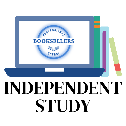 Computer with Professional Booksellers School logo. Independent Study.