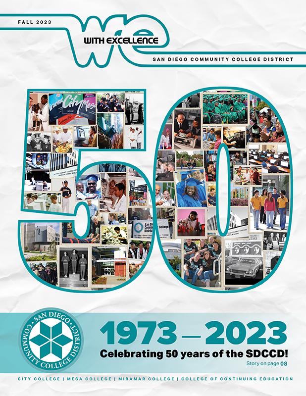 Cover of the the fall WE shows the number 50 with hundreds of tiny photos inside the number. 