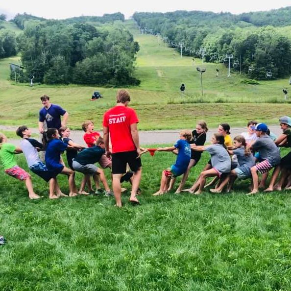 Campers playing tug-o-war