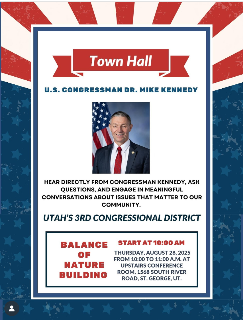 congressman dr. kennedy from utah district 3 is holding a townhall in st. george