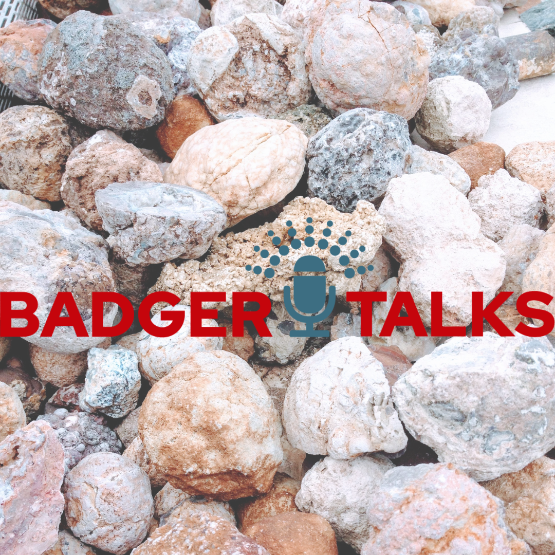 different rocks with the Badger Talks logo